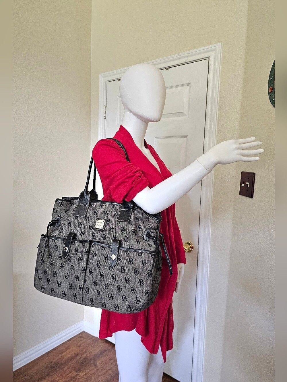 Dooney & Bourke Gray Monogram Tote with Black Trim